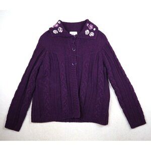 BRECKENRIDGE - WOMEN'S PURPLE CHUNKY KNIT CARDIGAN SWEATER - SIZE PL
